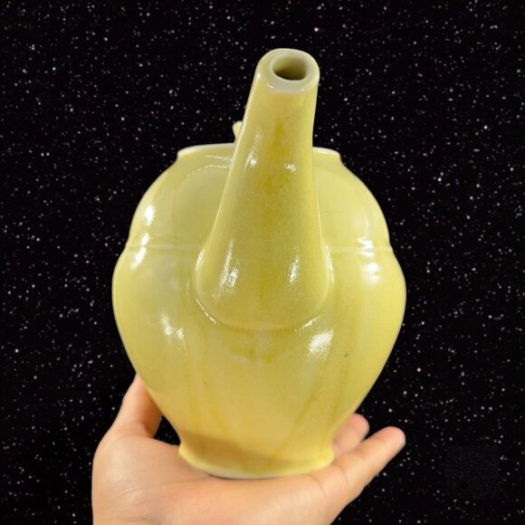 Vintage Light Yellow Stoneware Ceramic Teapot Yellow Glazed Paneled W Lid 9”W - Picture 12 of 16